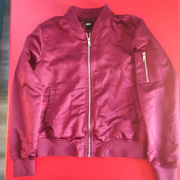 Ardene satin bomber jacket burgundy women's size S - Picture 1 of 6